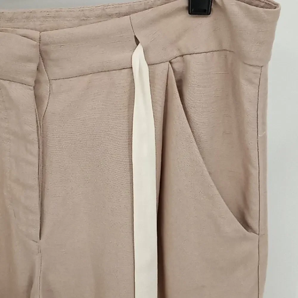 Wilfred Women's Light Brown Cropped Linen Blend Rolled Cuff Hem Pants Size 8
